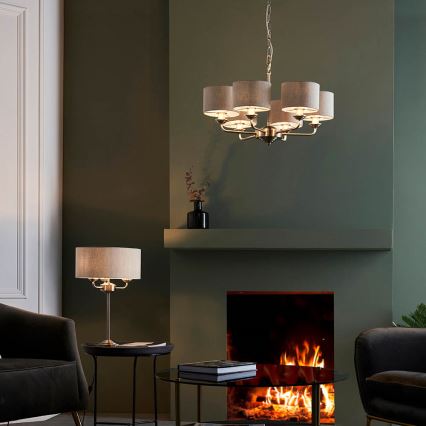 Endon 99151 - Lampadario a catena HIGHCLERE 6xE14/28W/230V grigio/cromo satinato Ø 53 cm