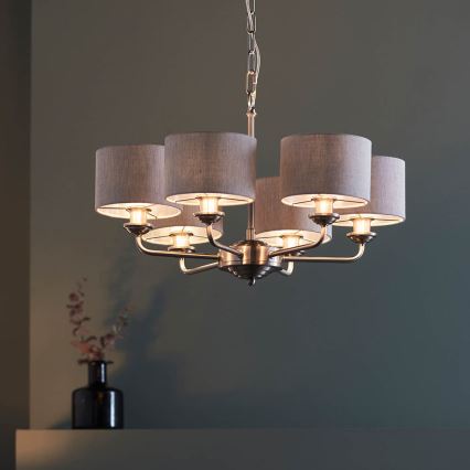 Endon 99151 - Lampadario a catena HIGHCLERE 6xE14/28W/230V grigio/cromo satinato Ø 53 cm