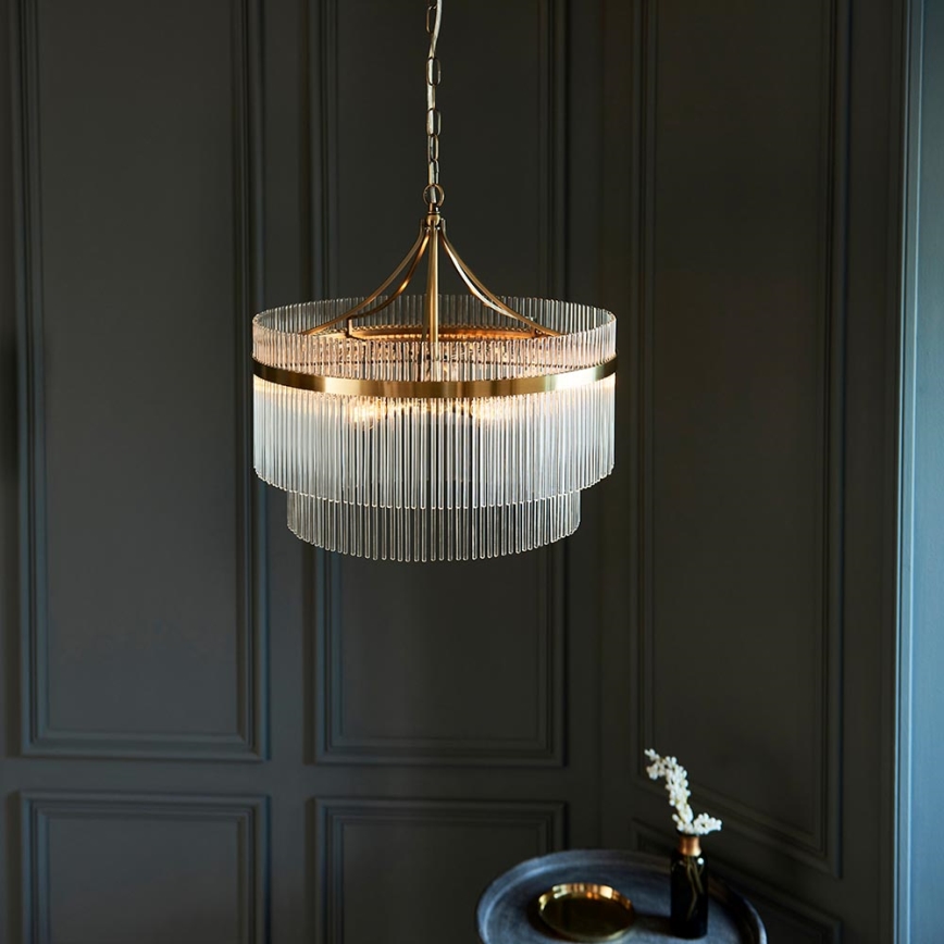 Endon 99166 - Lampadario a catena MARIETTA 5xE14/7W/230V ottone/trasparente