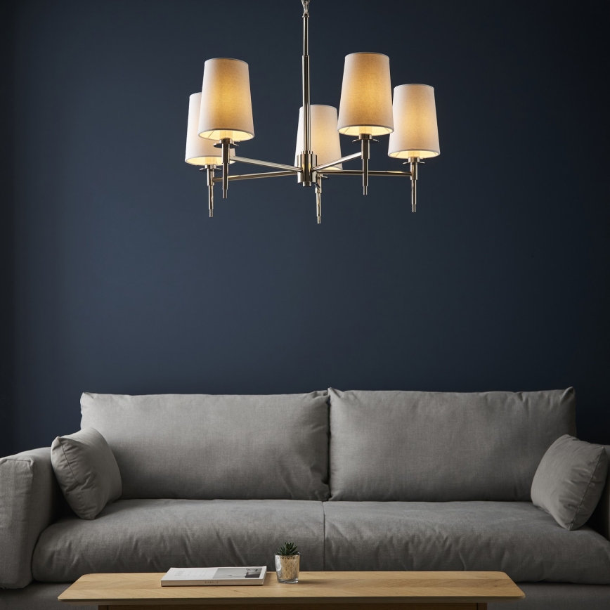 Endon 99457 - Lampadario a sospensione con catena 5xE14/6W/230V cromo lucido/bianco