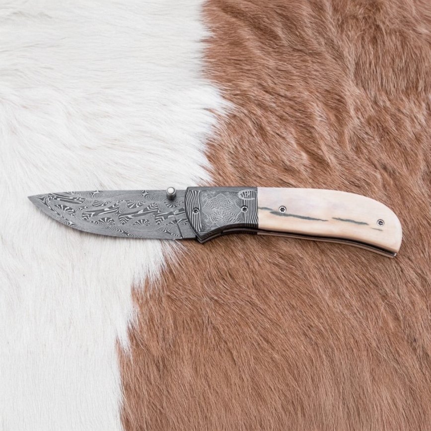 Esclusivo coltello pieghevole in Damasco 8,6 cm zanna di mammut