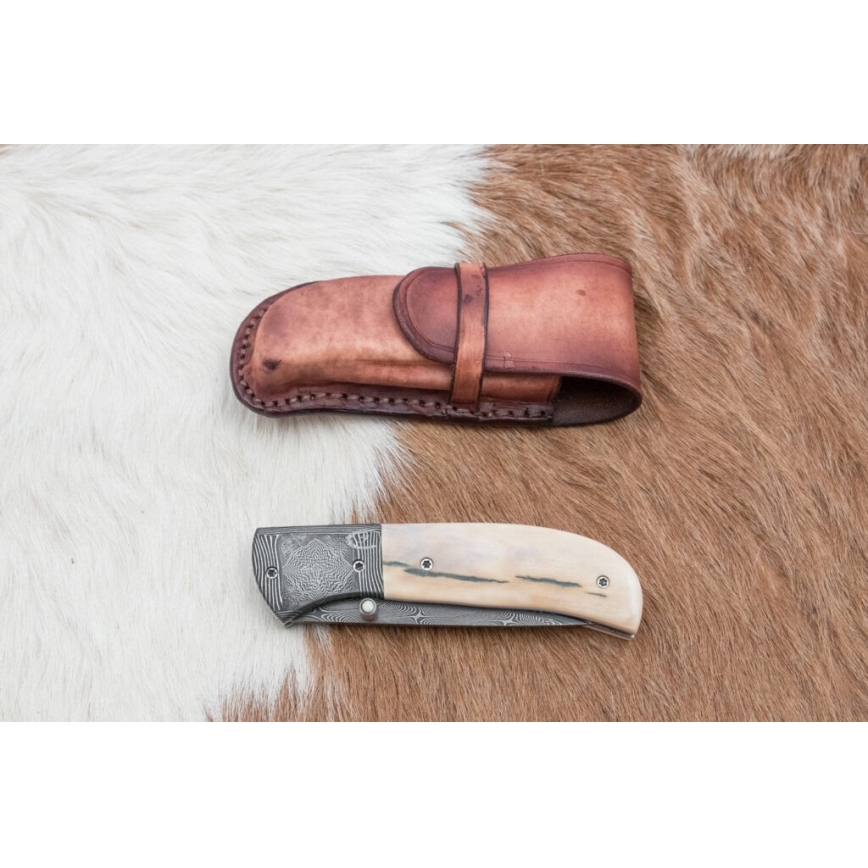 Esclusivo coltello pieghevole in Damasco 8,6 cm zanna di mammut