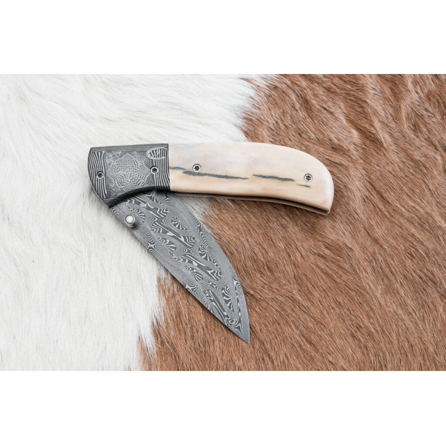 Esclusivo coltello pieghevole in Damasco 8,6 cm zanna di mammut