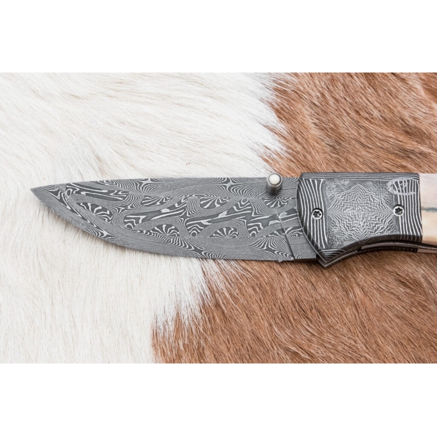 Esclusivo coltello pieghevole in Damasco 8,6 cm zanna di mammut