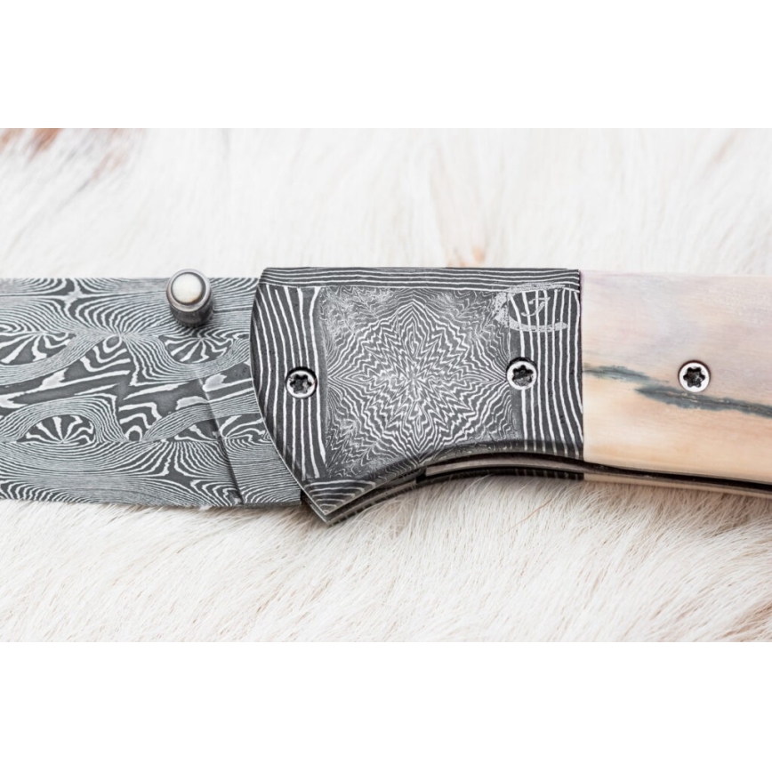 Esclusivo coltello pieghevole in Damasco 8,6 cm zanna di mammut