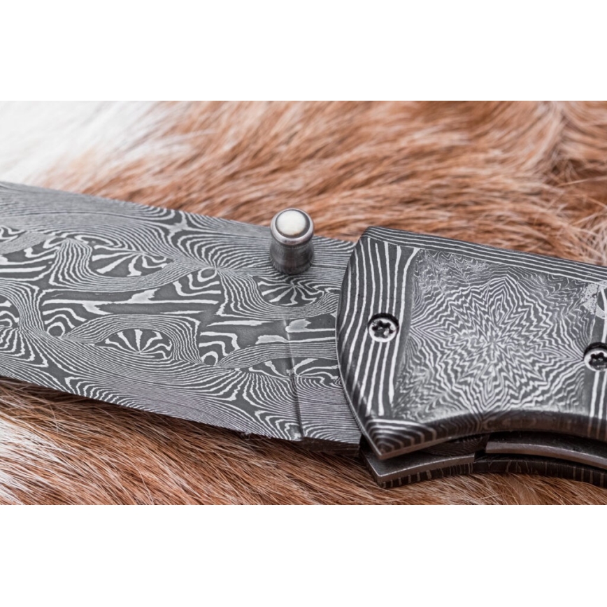 Esclusivo coltello pieghevole in Damasco 8,6 cm zanna di mammut