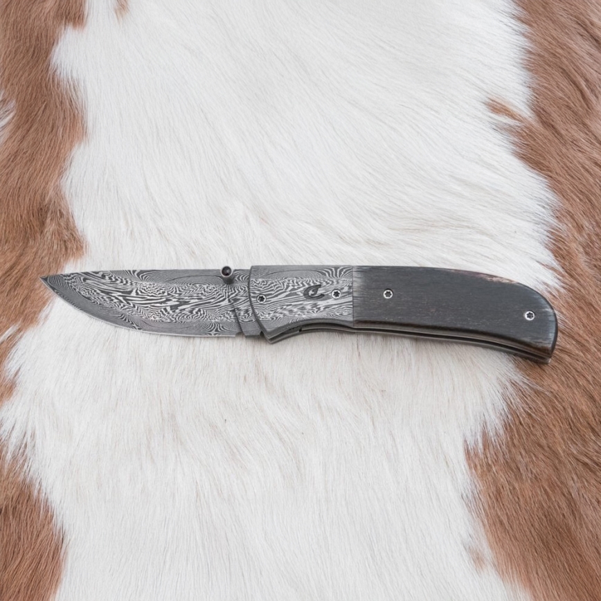 Esclusivo coltello pieghevole in Damasco 8 cm osso di mammut