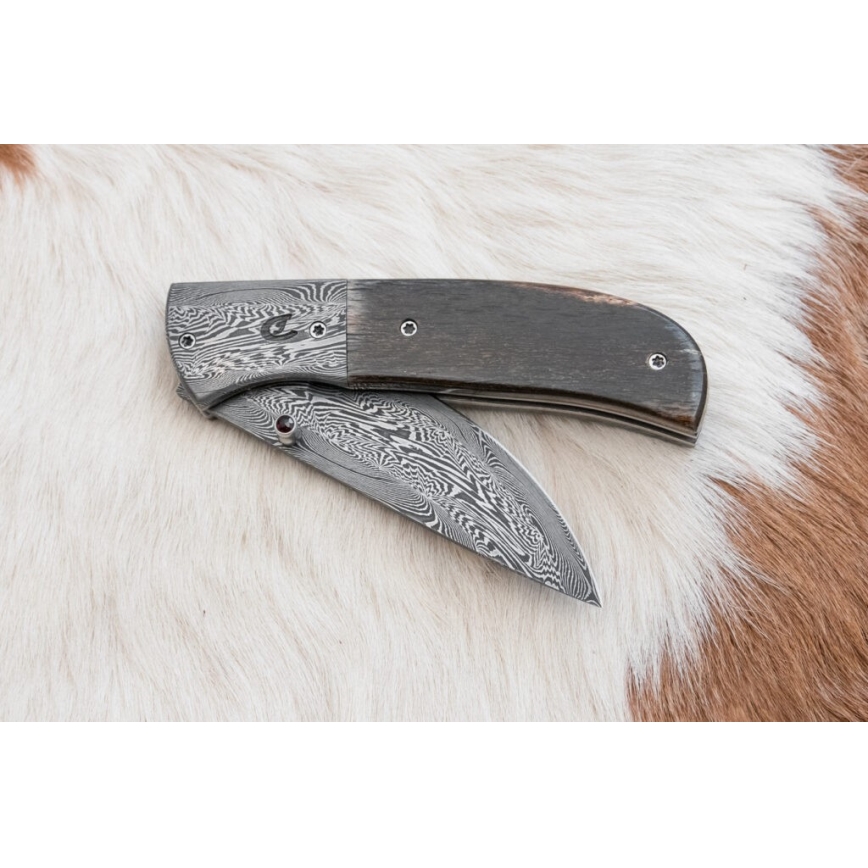 Esclusivo coltello pieghevole in Damasco 8 cm osso di mammut