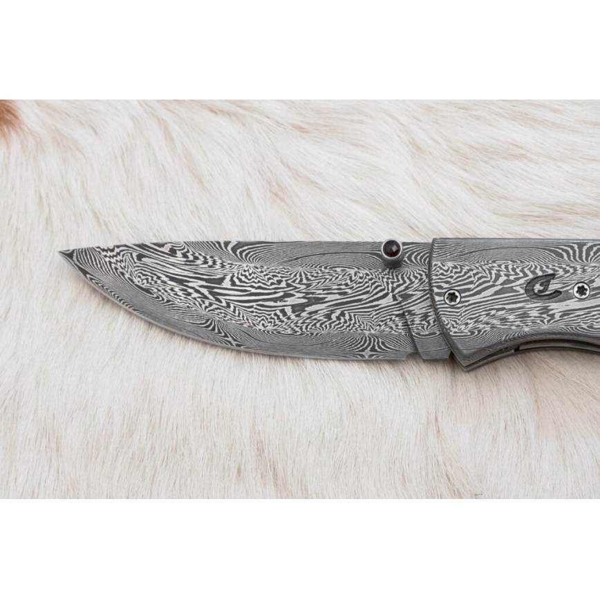 Esclusivo coltello pieghevole in Damasco 8 cm osso di mammut