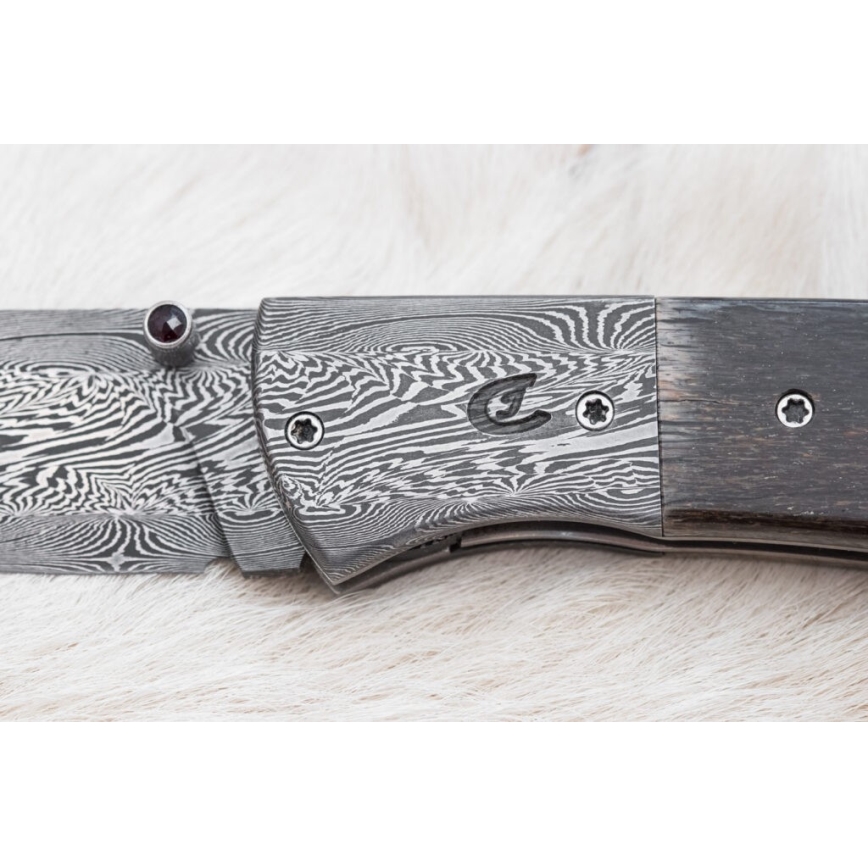 Esclusivo coltello pieghevole in Damasco 8 cm osso di mammut