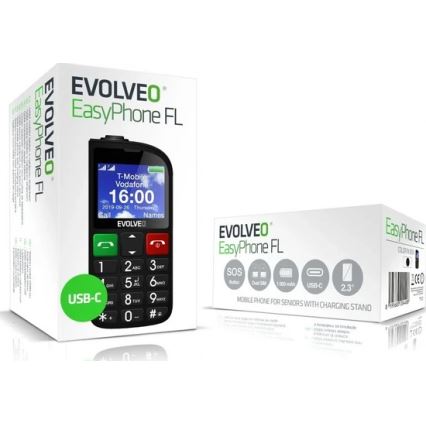 Evolveo - EasyPhone FL, telefono cellulare per anziani, nero