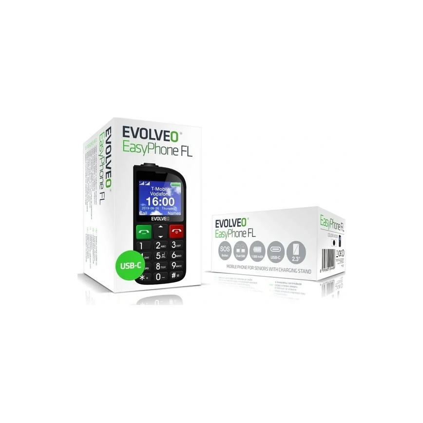Evolveo - EasyPhone FL, telefono cellulare per anziani, nero