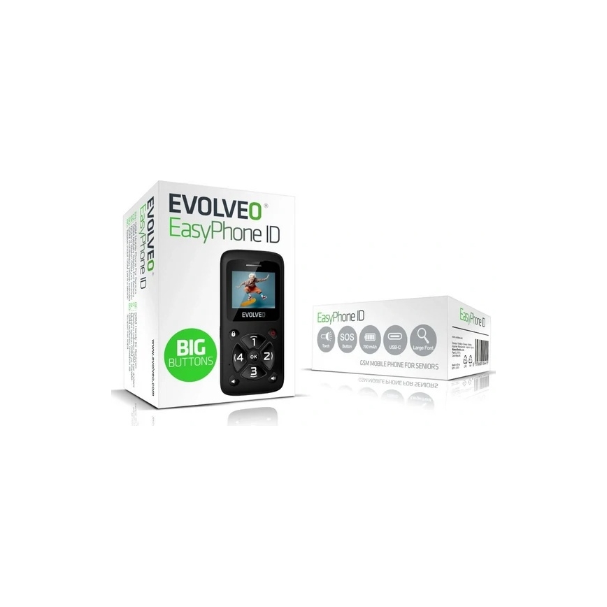 Evolveo - EasyPhone ID, telefono cellulare per anziani, nero