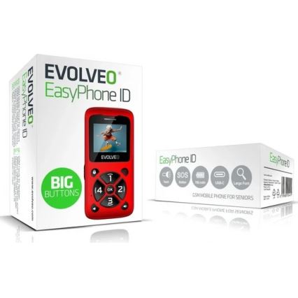Evolveo - EasyPhone ID, telefono cellulare per anziani, rosso