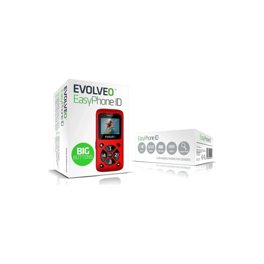 Evolveo - EasyPhone ID, telefono cellulare per anziani, rosso