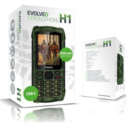Evolveo - StrongPhone H1, telefono Dual SIM impermeabile, mimetica da caccia