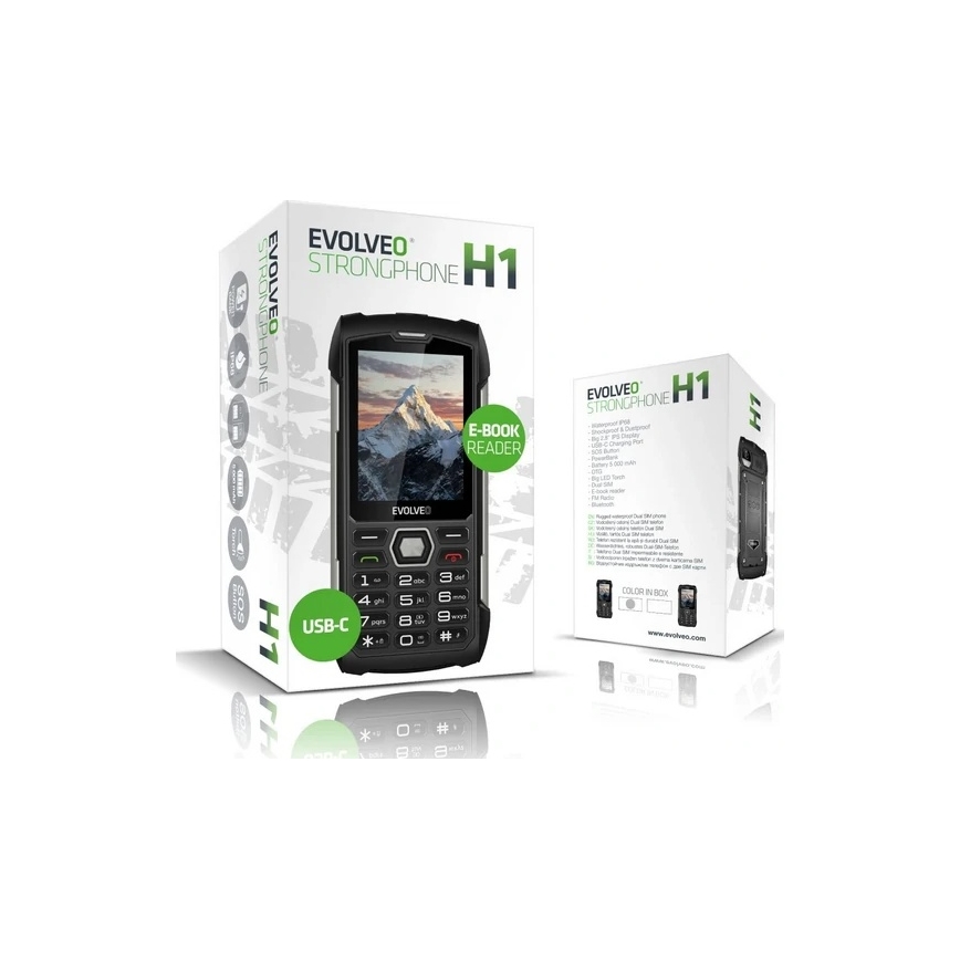 Evolveo - StrongPhone H1, telefono Dual SIM impermeabile, nero-  grigio
