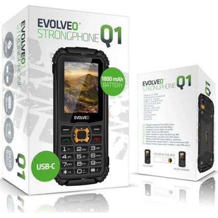 Evolveo-StrongPhone Q1, telefono Dual SIM impermeabile, nero-arancione