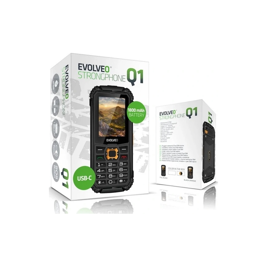 Evolveo-StrongPhone Q1, telefono Dual SIM impermeabile, nero-arancione
