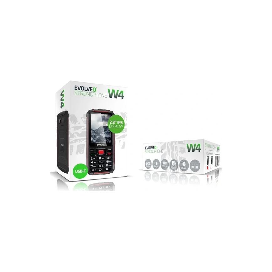 Evolveo - StrongPhone W4, telefono Dual SIM impermeabile, nero-rosso