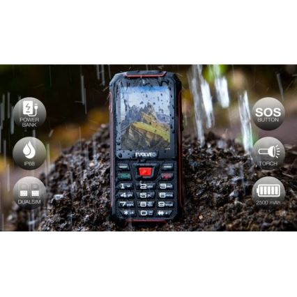 Evolveo - StrongPhone W4, telefono Dual SIM impermeabile, nero-rosso