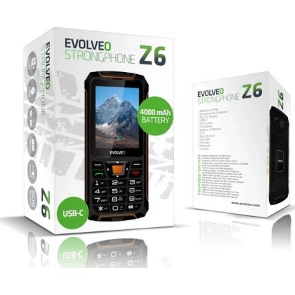 Evolveo - StrongPhone Z6, telefono Dual SIM impermeabile, nero - arancione