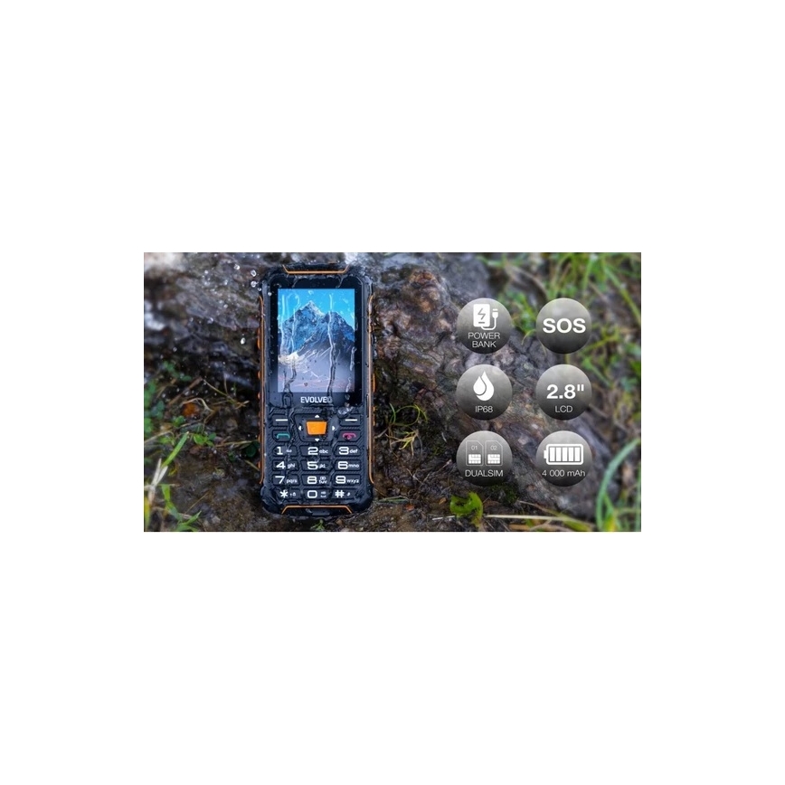 Evolveo - StrongPhone Z6, telefono Dual SIM impermeabile, nero - arancione