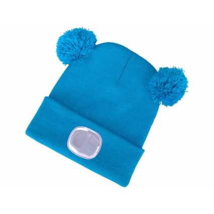 Extol - Berretto con lampada frontale ricaricabile via USB 250 mAh, blu con pompon, per bambini