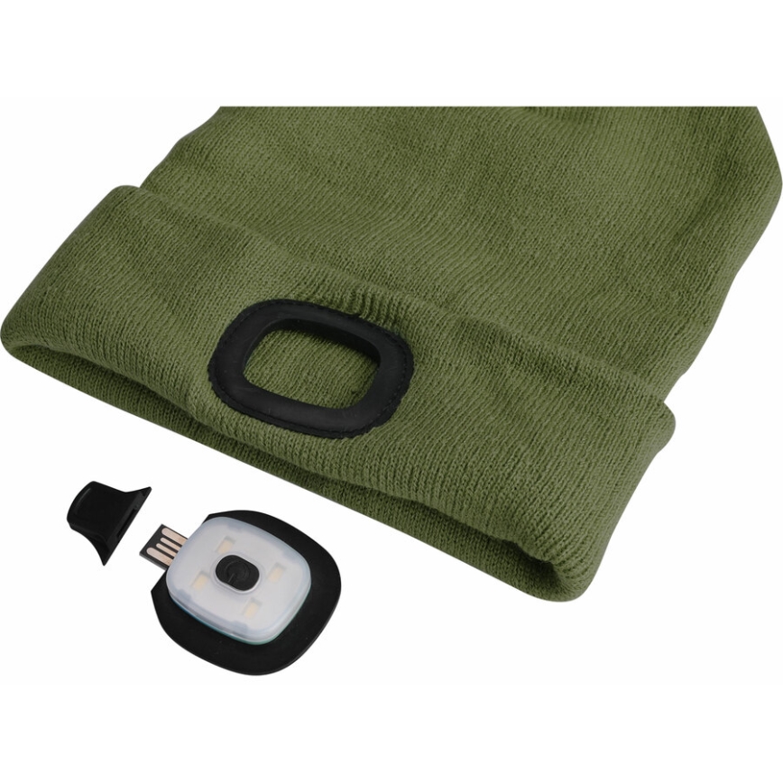 Extol - Berretto con lampada frontale ricaricabile via USB 300 mAh, verde, taglia unica