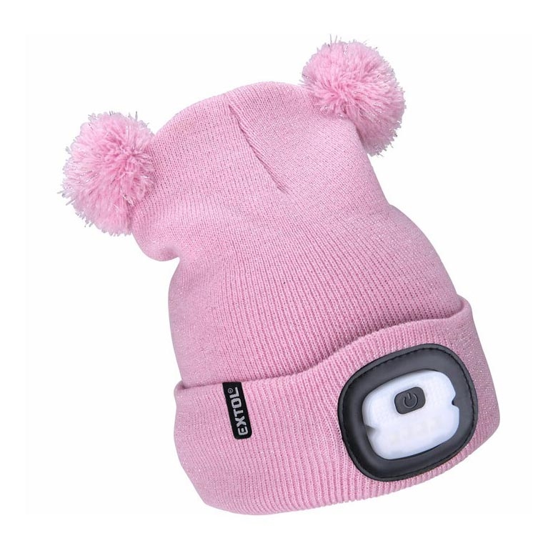 Extol - Cappello con lampada frontale e ricarica USB 250 mAh rosa con pompon taglia bambino