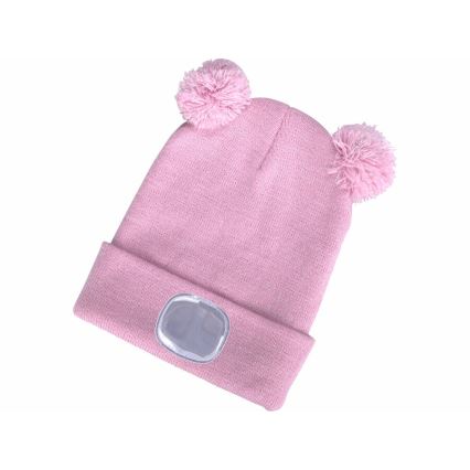 Extol - Cappello con lampada frontale e ricarica USB 250 mAh rosa con pompon taglia bambino