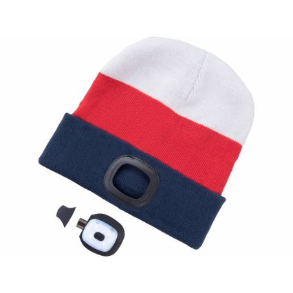 Extol - Cappello con lampada frontale e ricarica USB 300 mAh bianco/rosso/blu taglia UNI