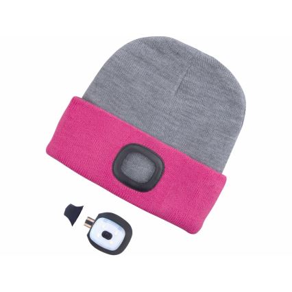 Extol - Cappello con lampada frontale e ricarica USB 300 mAh grigio/rosa taglia UNI