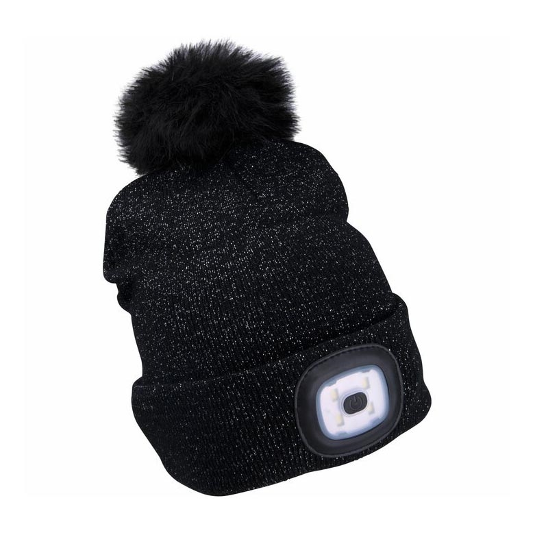 Extol - Cappello con lampada frontale e ricarica USB 300 mAh nero con pompon taglia UNI