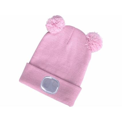 Extol - Cappello con lampada frontale integrata, batteria 250 mAh ricaricabile via USB, rosa con pompon, taglia per bambini