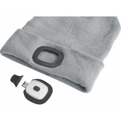 Extol - Cappello con lampada frontale ricaricabile tramite USB 300 mAh, grigio, taglia unica