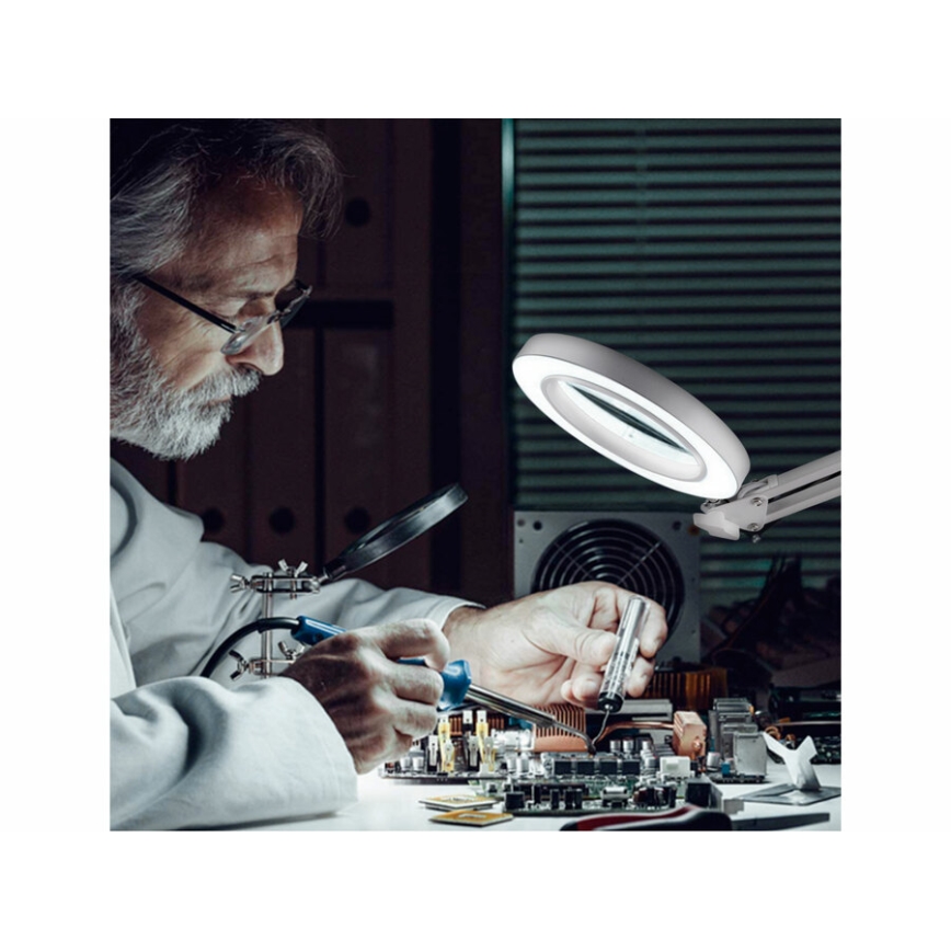 Extol - Lampada da tavolo LED dimmerabile con una lente d'ingrandimento LED/8W/5V 2900/4500/7500K bianco