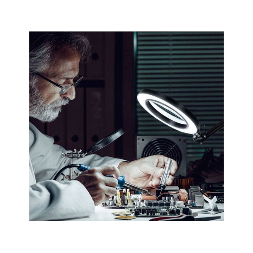 Extol - Lampada da tavolo LED dimmerabile con una lente d'ingrandimento LED/8W/5V 2900/4500/7500K nero