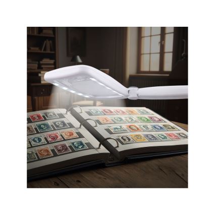 Extol - Lente d'ingrandimento pieghevole ricaricabile con luce LED dimmerabile / 650 mAh / bianco/grigio