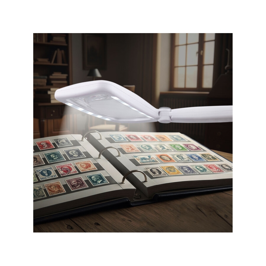 Extol - Lente d'ingrandimento pieghevole ricaricabile con luce LED dimmerabile / 650 mAh / bianco/grigio