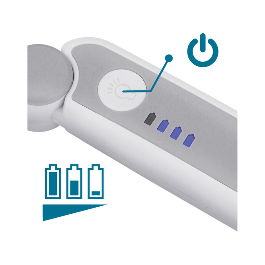 Extol - Lente d'ingrandimento pieghevole ricaricabile con luce LED dimmerabile / 650 mAh / bianco/grigio