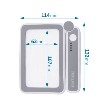 Extol - Lente d'ingrandimento pieghevole ricaricabile con luce LED dimmerabile / 650 mAh / bianco/grigio