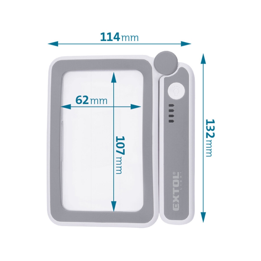 Extol - Lente d'ingrandimento pieghevole ricaricabile con luce LED dimmerabile / 650 mAh / bianco/grigio