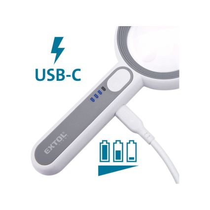 Extol - Lente d'ingrandimento ricaricabile a LED dimmerabile/650 mAh bianca/grigia
