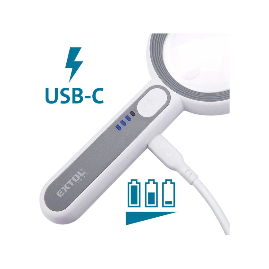 Extol - Lente d'ingrandimento ricaricabile a LED dimmerabile/650 mAh bianca/grigia