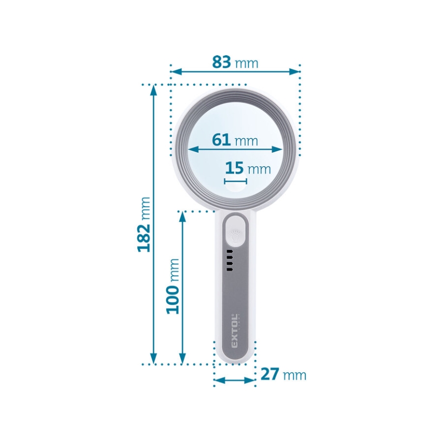 Extol - Lente d'ingrandimento ricaricabile a LED dimmerabile/650 mAh bianca/grigia