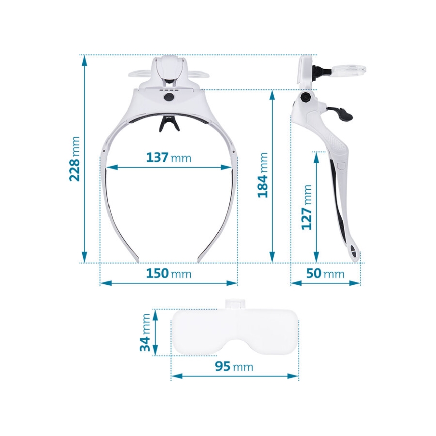 Extol - Occhiali ricaricabili con lente d'ingrandimento e illuminazione LED/300 mAh