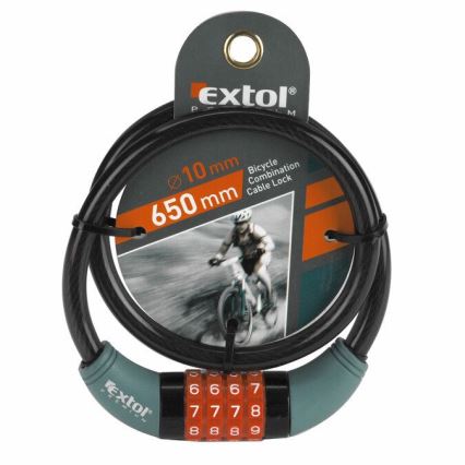 Extol Premium - Lucchetto per bici con stringa 10x650 mm e codice a quattro cifre