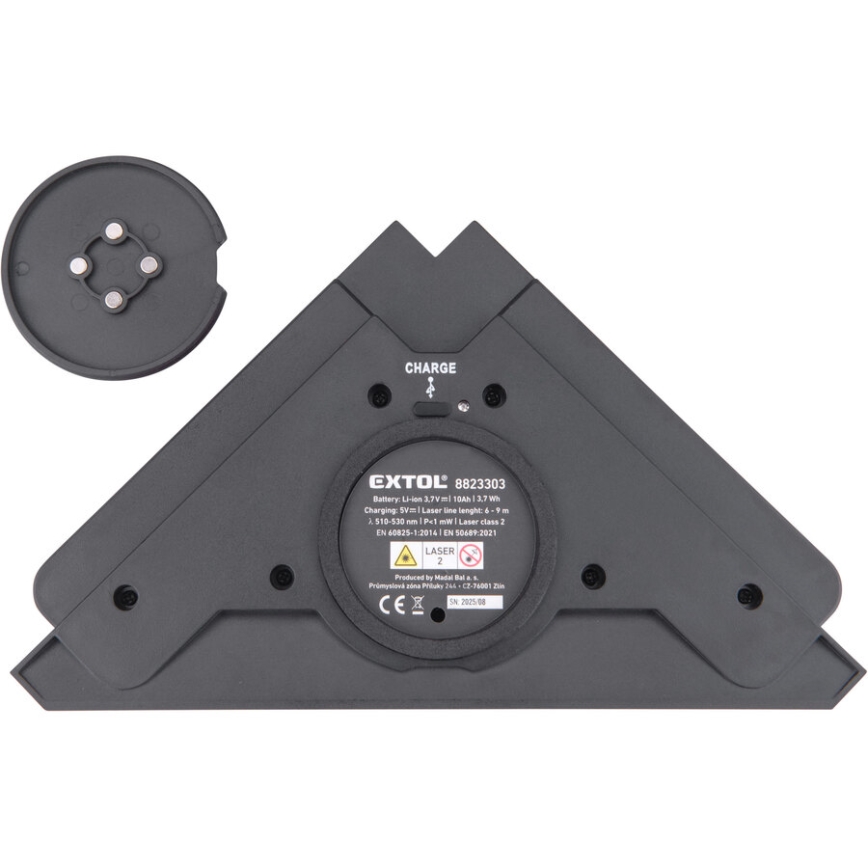 Extol Premium - Squadra laser 90° con modulo a ventosa elettrico 5V/1000 mAh