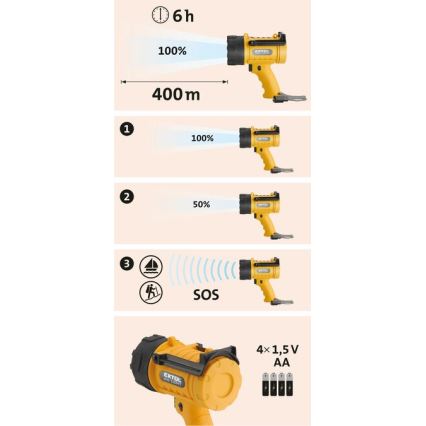 Extol - Torcia LED LED/5W/4xAA IP67 giallo/nero